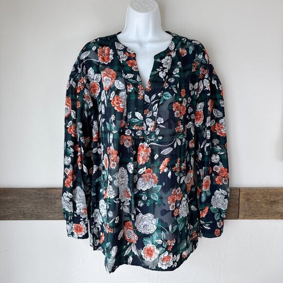 Tommy Hilfiger Blue Floral Flowy Sheer Chiffon Tunic‎ Blouse Sz M - Picture 2 of 7